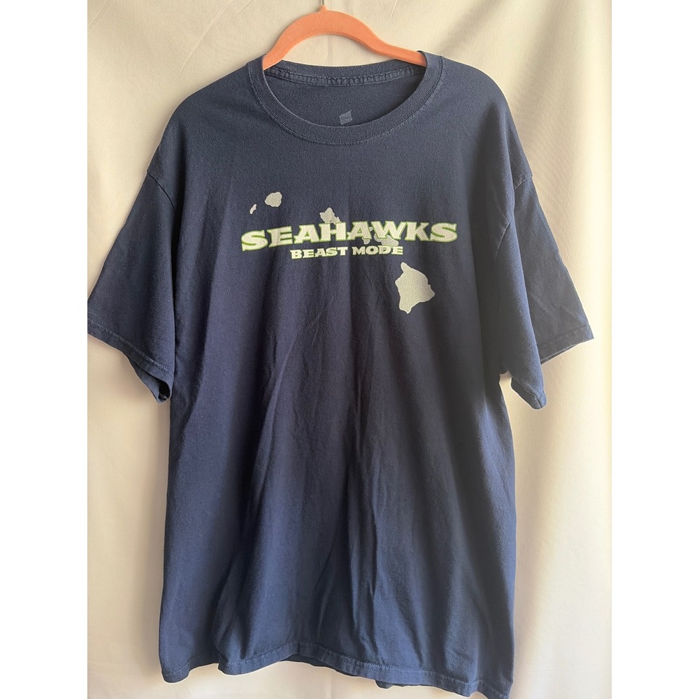 Hanes Seattle Seahawks Beast Mode Hawaii Navy Blue T-Shirt Mens XL